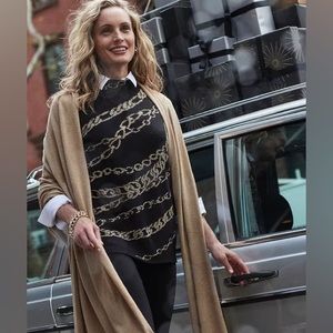 Chico’s Status Chain Jacquard Back Zip Black and Gold Sweater Size S